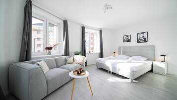 Hypo-allergenic bedding, blackout drapes, soundproofing