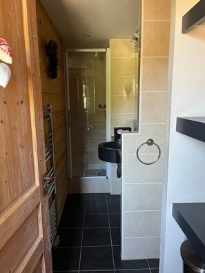 Hair dryer, towels, toilet paper