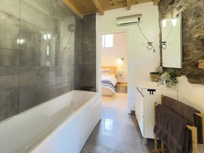 Hair dryer, towels, toilet paper