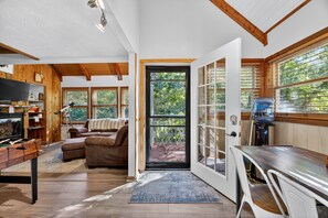 TV, fireplace, foosball