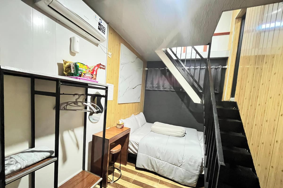 Desk, laptop workspace, blackout curtains, soundproofing