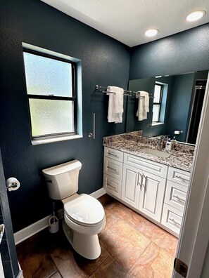 Hair dryer, towels, toilet paper