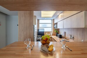 Fridge, microwave, oven, toaster