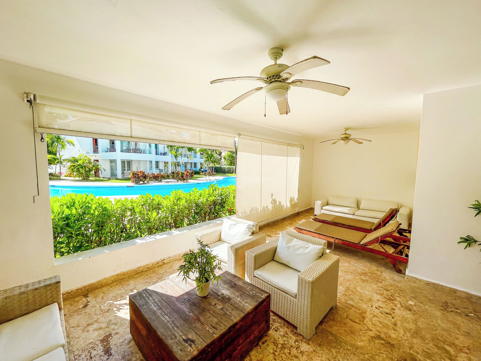 Apartment, 2 Bedrooms, Terrace, Poolside | Living area | LED TV