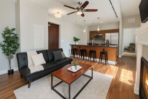 TV, fireplace