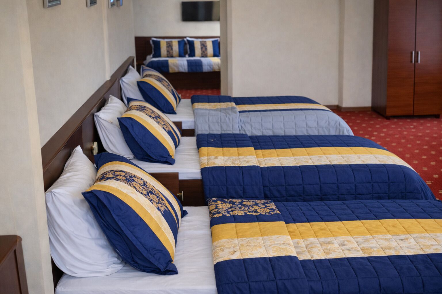 Premium bedding, desk, laptop workspace, bed sheets