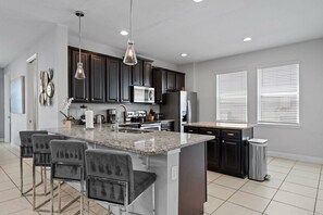 Fridge, dining tables