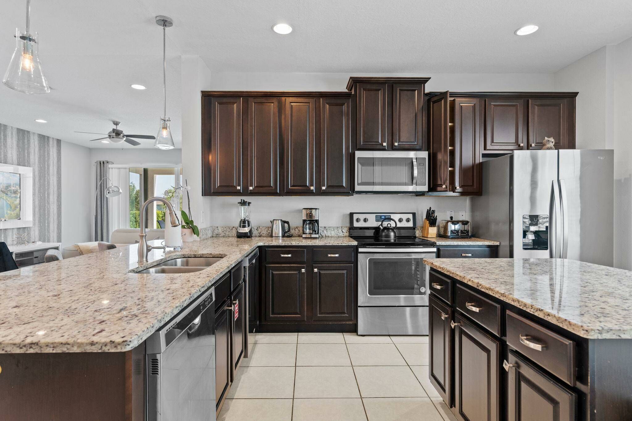 Fridge, dining tables