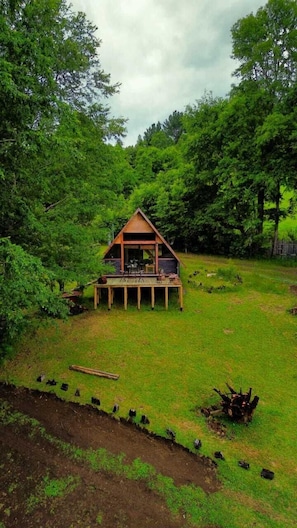 Panorama bungalow, uitzicht op bergen | Terras