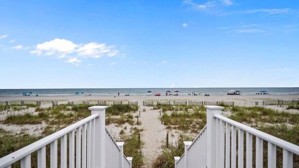 A beach pathway leading to the ocean with a clear sky. - The Perfect Oceanfront Vacation w/ Private Pool! (Holden Beach)