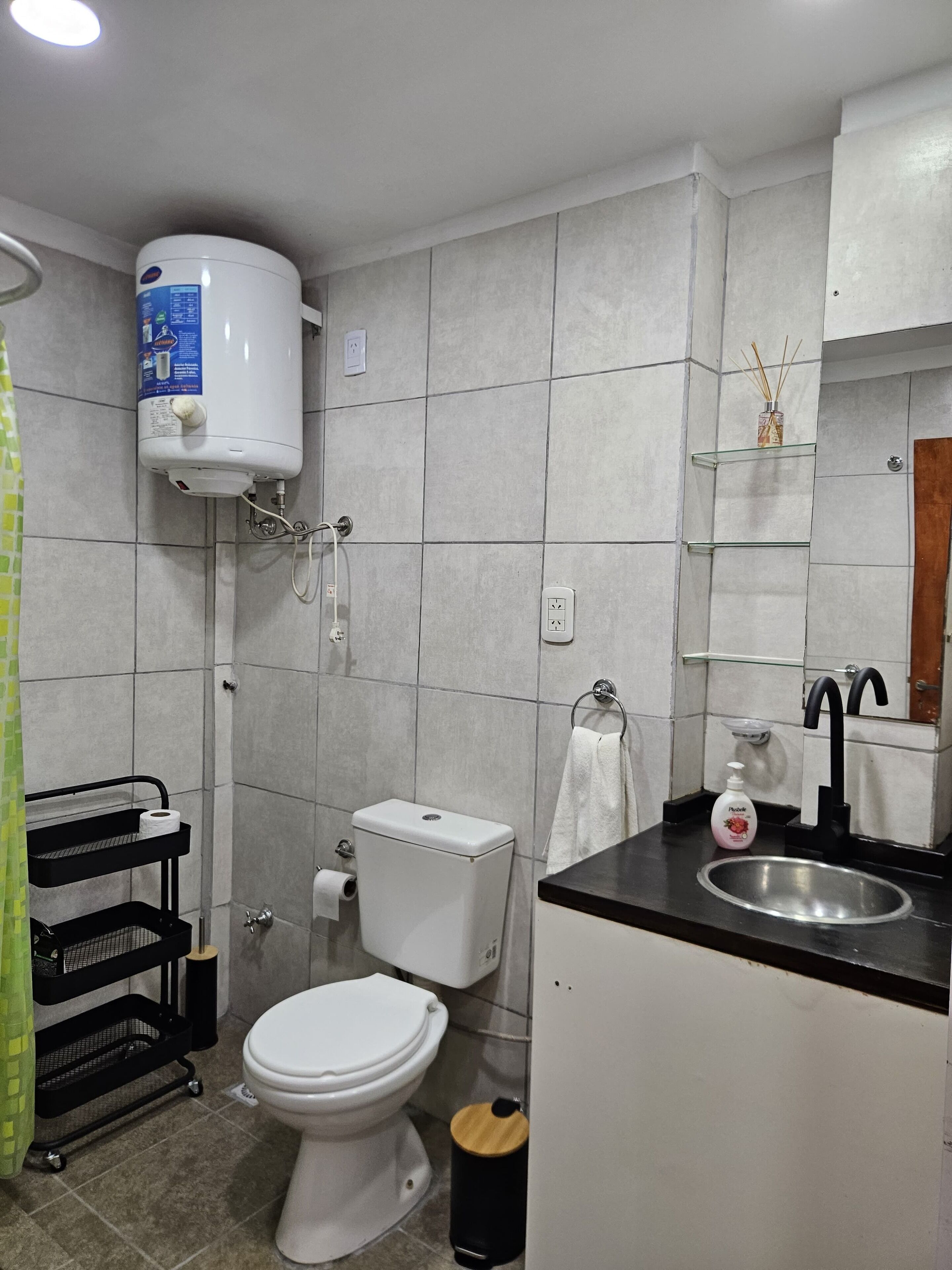 Hair dryer, towels, toilet paper