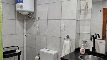 Hair dryer, towels, toilet paper