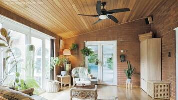 Smart TV, fireplace, video games, DVD player