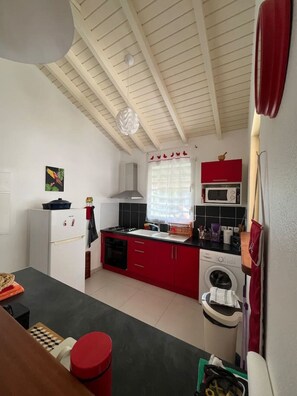 Fridge, microwave, oven, coffee/tea maker