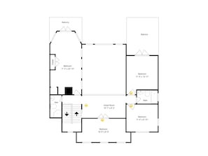 Grundriss mit Balkon, Kleiderschrank, Badezimmer, Wohnzimmer und drei Schlafzimmern.