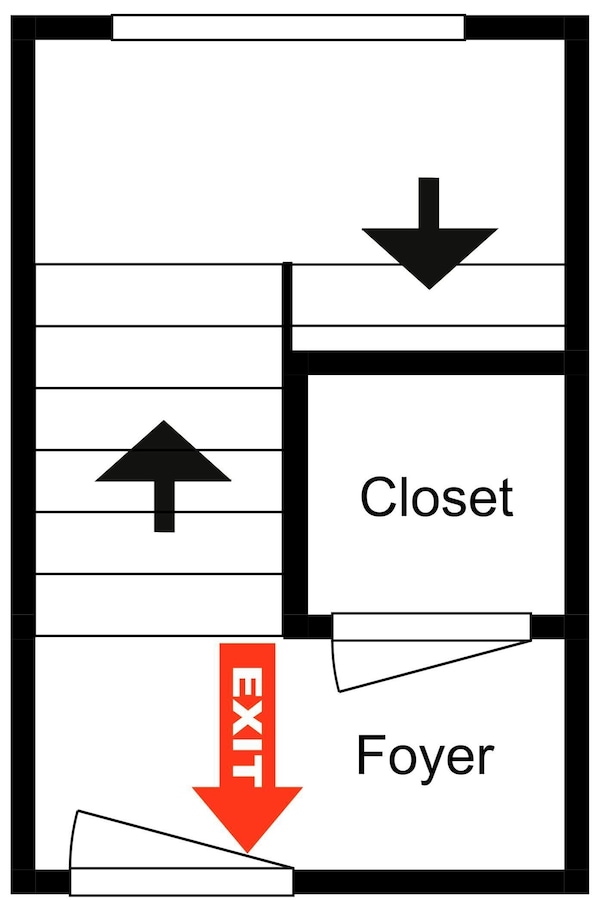 A floor plan with an exit sign, a closet, and a foyer. - Casa de Mar by Ryson Vacation Rentals (Galveston)