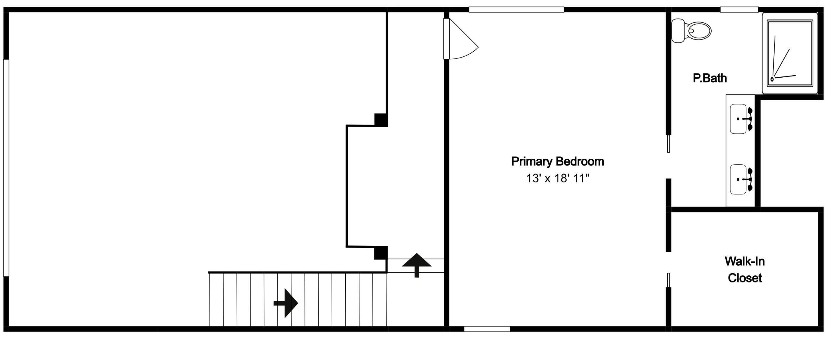 Un plan d’étage comprenant une chambre principale de 3,96 m x 5,46 m, un dressing et une salle de bain.