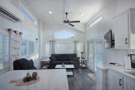 Living area. Tiny Home with AC in charming Hamilton cabin 15