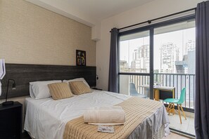 1 bedroom, desk, iron/ironing board, travel cot