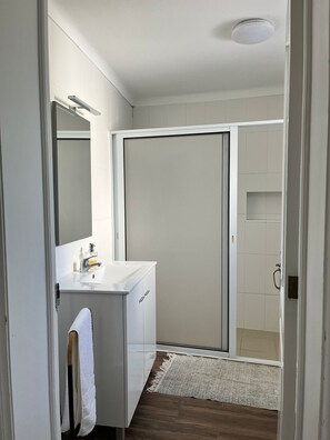 Regadera, secadora de cabello, bidet, toallas 
