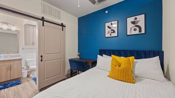 1 bedroom, desk, iron/ironing board, travel cot