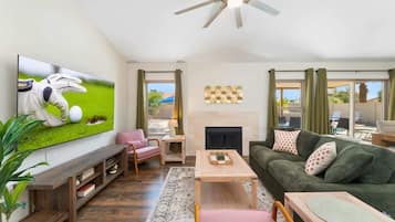 TV, fireplace, offices