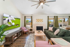 TV, fireplace, offices