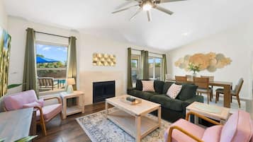 TV, fireplace, offices