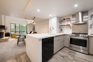 Fridge, microwave, oven, stovetop - River Run # 15 by Tahoe Getaways - 2 BR w Ski Shuttle - River View (Alpine Meadows)