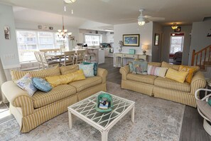 TV, DVD player, video library, stereo