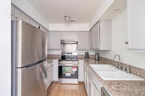 Fridge, microwave, oven, dishwasher