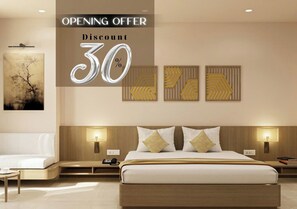 In-room safe, desk, laptop workspace, blackout curtains