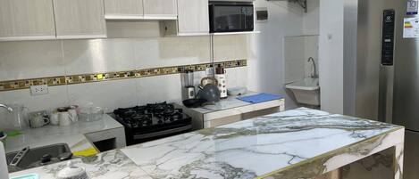 Fridge, microwave, oven, dishwasher