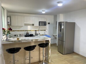 Fridge, microwave, oven, dishwasher