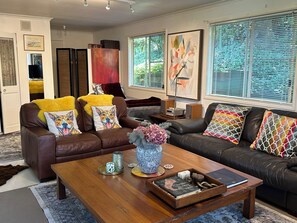 Smart TV, books, music library, stereo