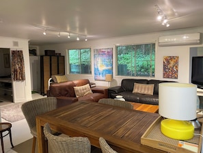 Smart TV, books, music library, stereo