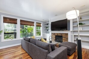 TV, fireplace