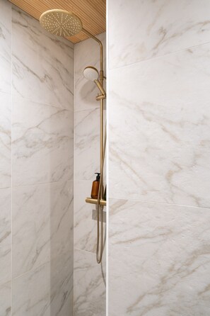 Regadera, secadora de cabello, bidet, toallas 