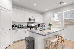Fridge, microwave, oven, dishwasher