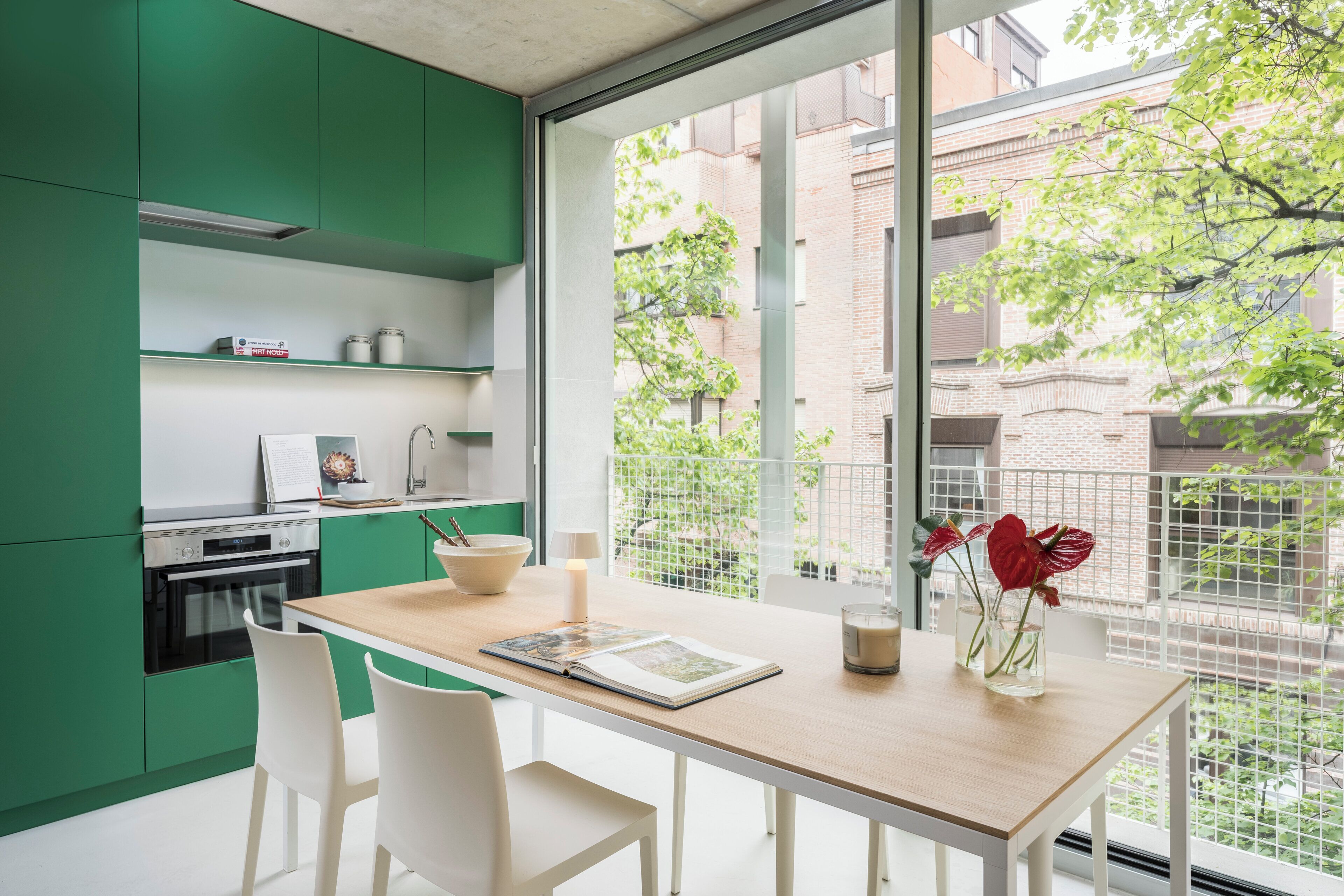 Economy studio, balkon, uitzicht op de stad | Privékeuken | Een koelkast met diepvriezer, een microgolfoven, een oven, een kookplaat