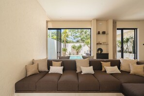 Deluxe Villa, 2 Bedrooms, Private Pool, Pool View | Living area | 32-inch Smart TV with digital channels