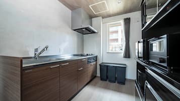 Fridge, microwave, stovetop, high chair