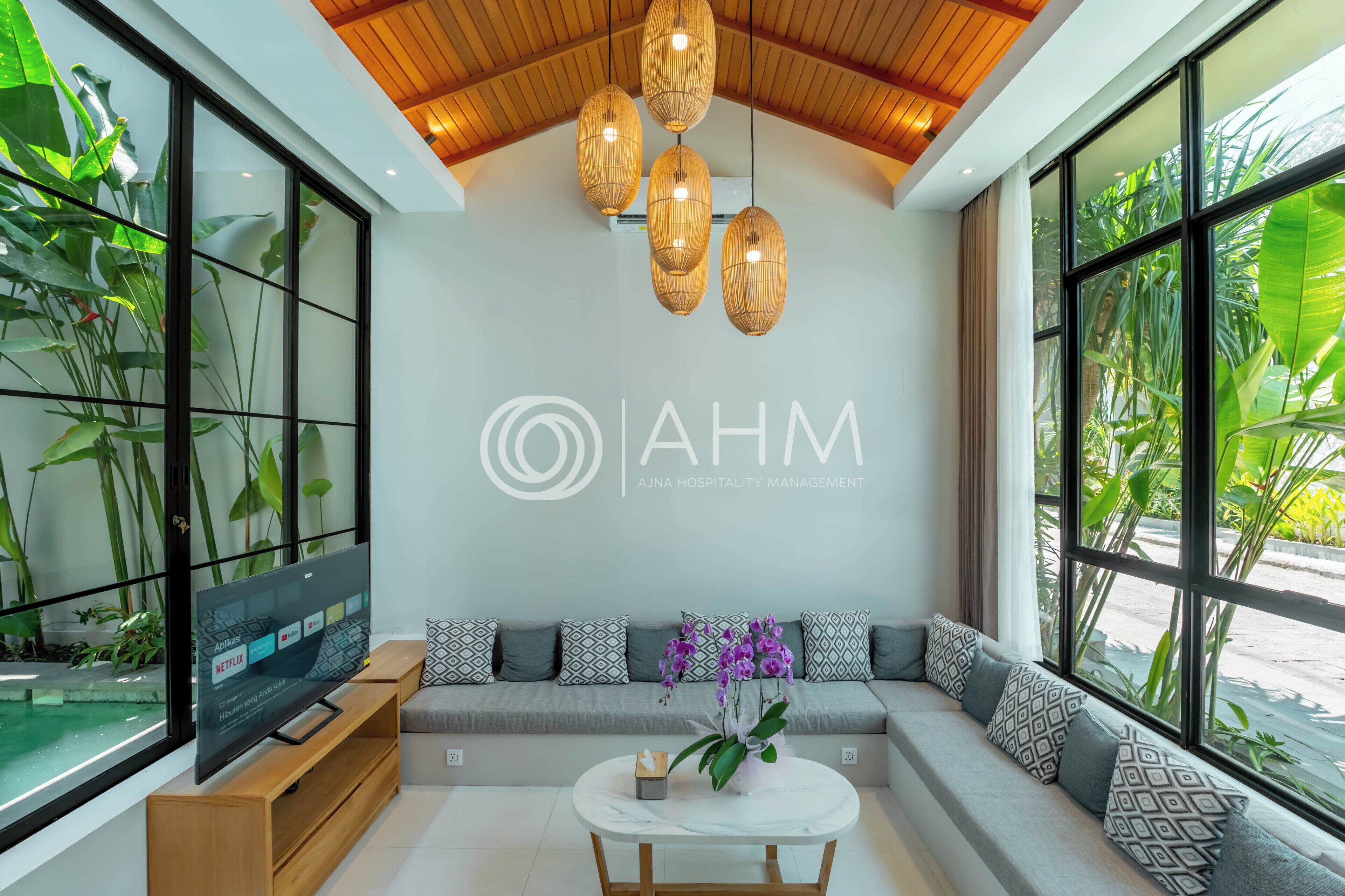 Luxury Villa, 2 Bedrooms, Private Pool | Living area | 55-inch Smart TV with digital channels, Netflix, streaming services