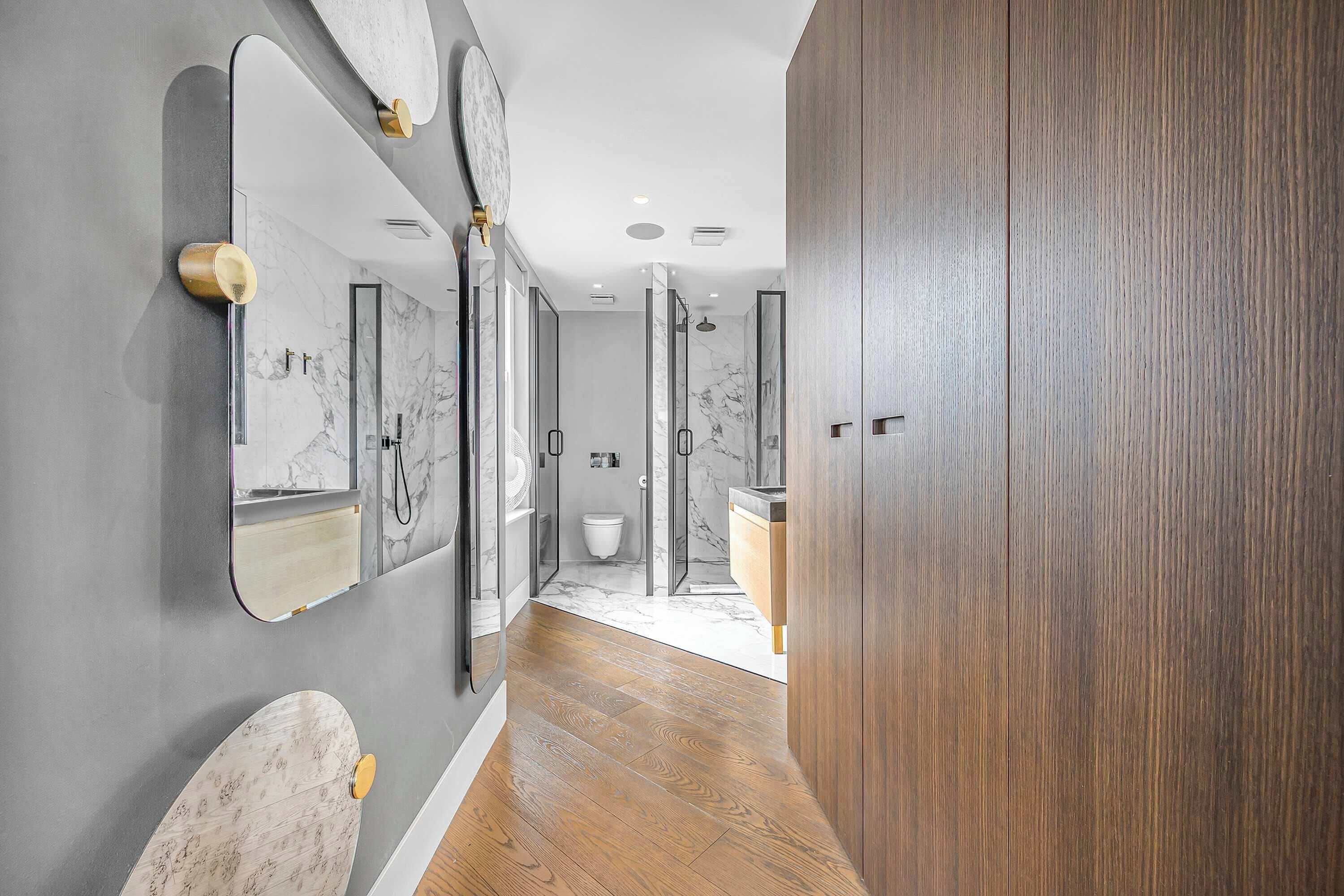 Shower, hair dryer, shampoo