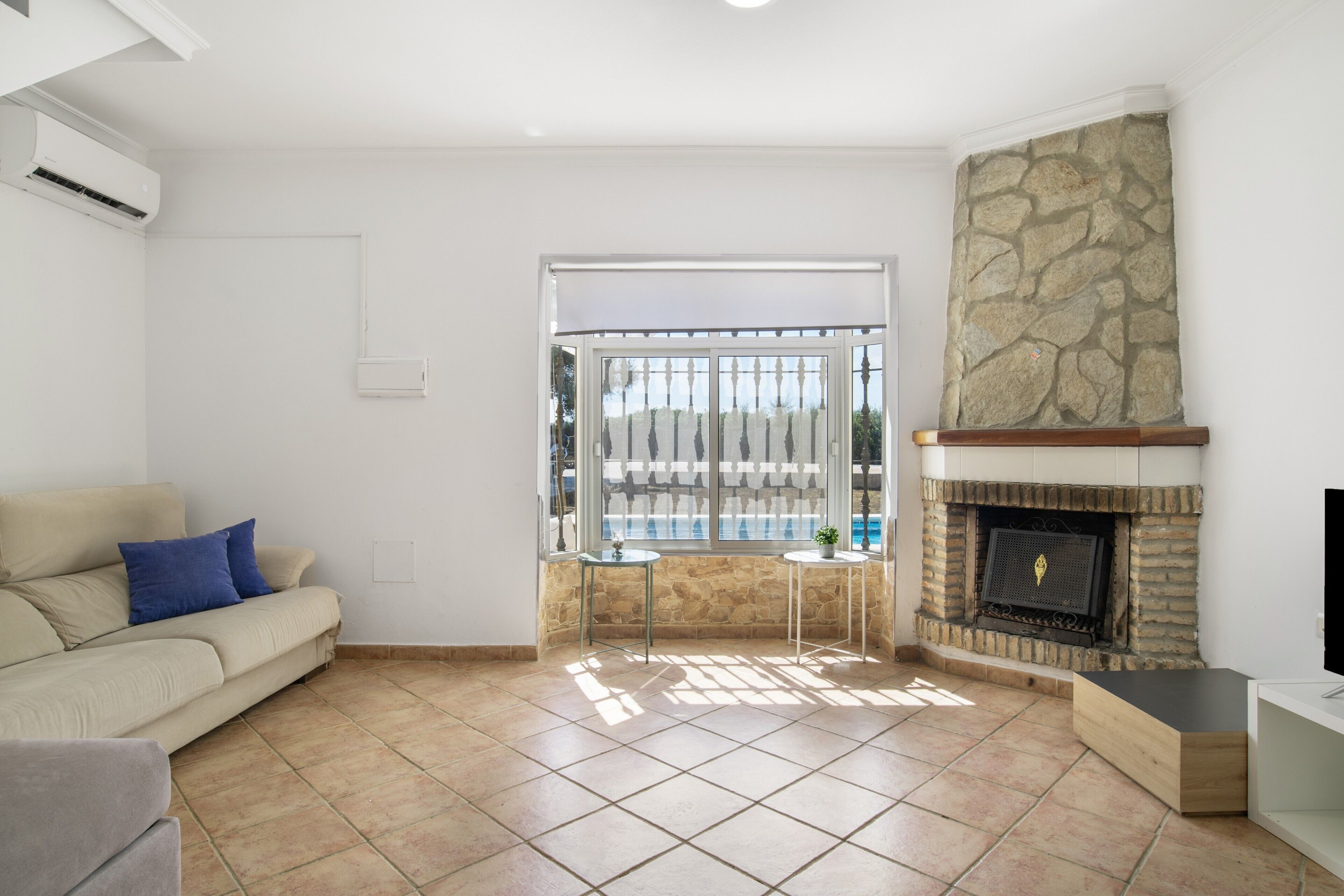 TV, fireplace