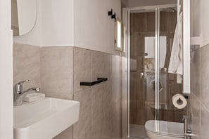 Shower, towels, toilet paper