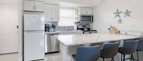 Fridge, microwave, oven, dishwasher