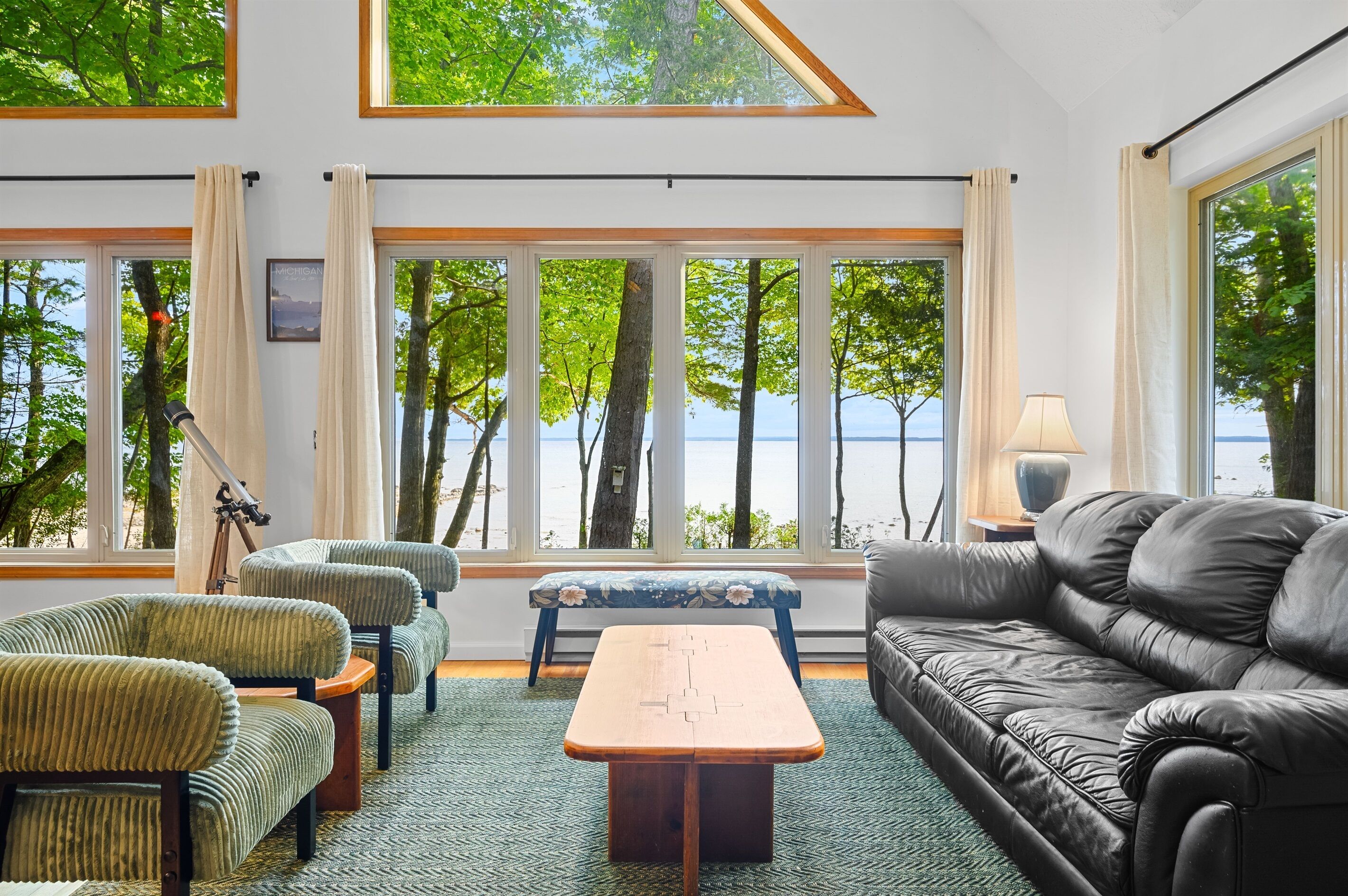 Smart TV, fireplace, books, offices