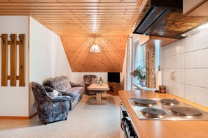Kühlschrank, Ofen, Herdplatte, Wasserkocher mit Kaffee-/Teezubehör