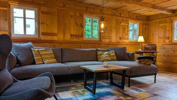 Télévision, cheminée, lecteur de DVD, chaîne hi-fi